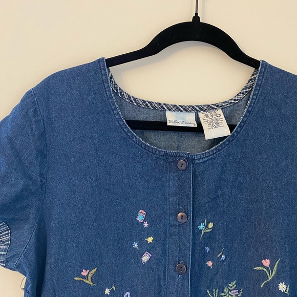 VTG embroidered denim jumper dress - Picture 4 of 6